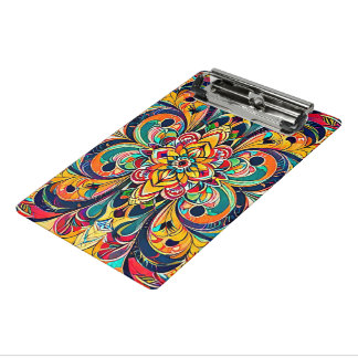 Color Symphony Mandala – Bold Psychedelic Floral Mini Clipboard