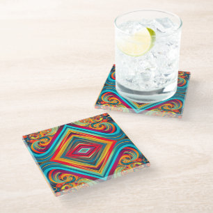 Color Wave Fusion – Modern Abstract Swirl Art Glass Coaster