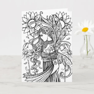 Color Your Own Card Fairy and Flowers