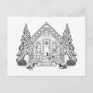 Color Your Own Cozy House and Geese Blank Holiday Postcard
