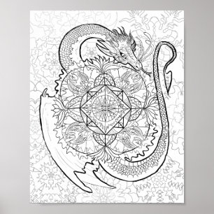 Color Your Own Dragon Mandala Poster