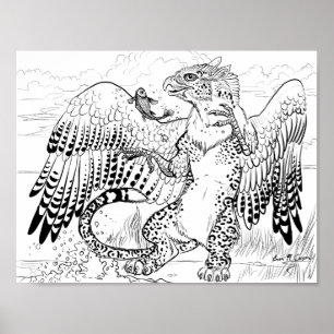 Color Your Own Fishing Leopard Gryphon Poster