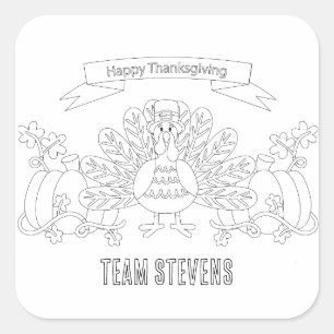 Color Your Own Happy Thanksgiving Scene Square Sticker