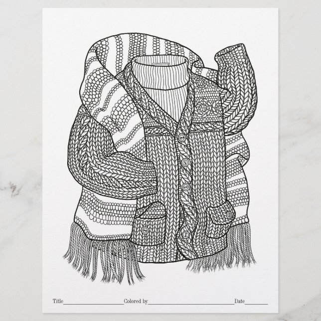 COLOR YOUR OWN Knit Sweater & Scarf Colouring Page (Front)