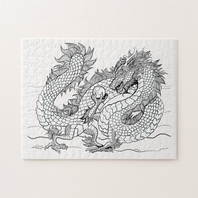 Color Your Own Pearl Dragon Lineart Jigsaw Puzzle (Horizontal)