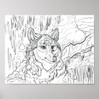 Color Your Own Wolf Cavern Line Art