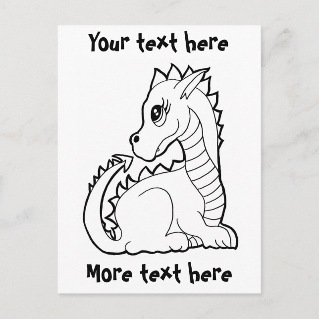 Colorable Kawaii Dragon Postcard (Front)