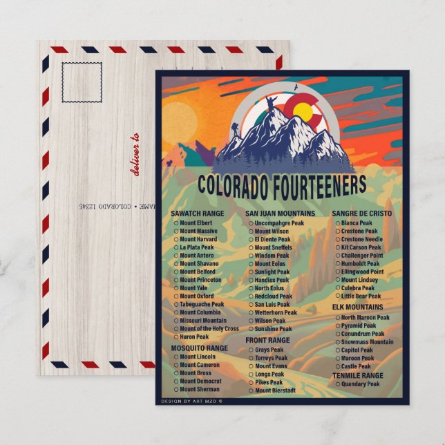 Colorado 14ers Fourteeners Mountain Climbing Postcard (Front/Back)