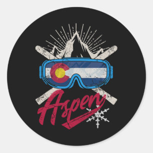 Colorado Aspen Ski Skiing Men Women Kids Boys Girl Classic Round Sticker
