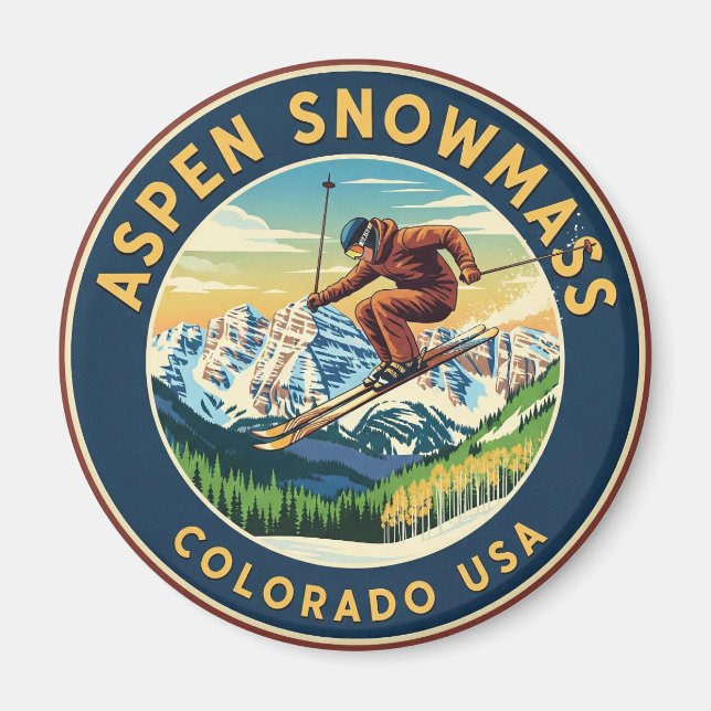 Colorado Aspen Snowmass Skier Skiing Magnet (Front)