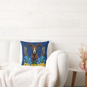 Colorado Bighorn Sheep With Blue Columbine Flowers Throw Pillow