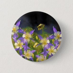 Colorado Blue Columbine Painting - Original Art 2 Inch Round Button