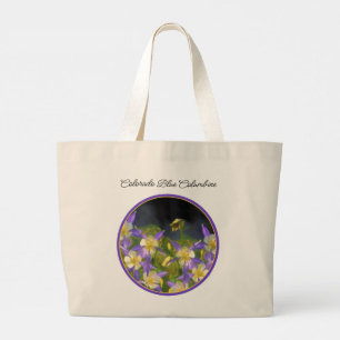 Colorado Blue Columbines Painting  Original Art Large Tote Bag