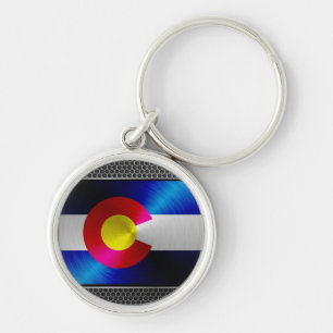 Colorado brushed metal flag keychain