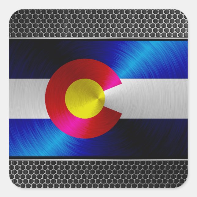 Colorado brushed metal flag square sticker (Front)