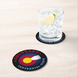 COLORADO CENTENNIAL STATE FLAG ROUND PAPER COASTER