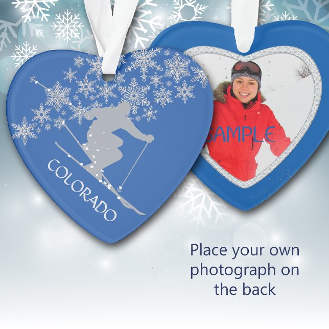 Colorado Christmas Snowflake Skier Photo Template Ornament (Creator Uploaded)