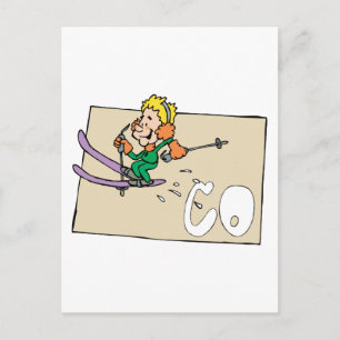 Colorado CO State of Colorado Map and Skier Postcard