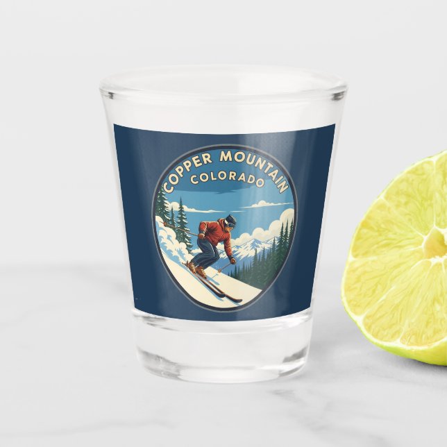 Colorado Copper Mountain Skier Skiing Shot Glass (Front)