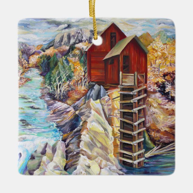 Colorado Crystal Mill Rocky Mountains Painting Ceramic Ornament (Front)