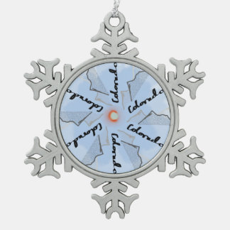 Colorado Flag and Mountain Snowflake Pewter Christmas Ornament