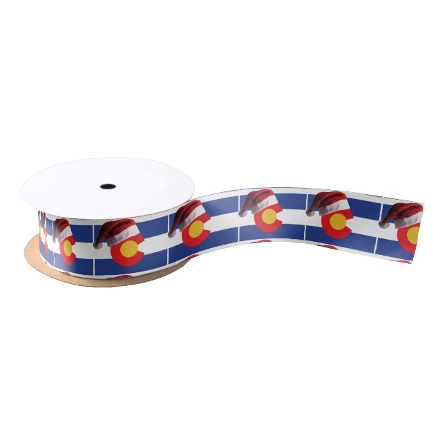 Colorado-Flag-and-Santa-Hat Satin Ribbon (Spool)