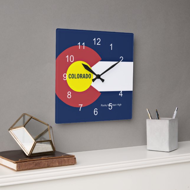 Colorado Flag and Slogan Square Wall Clock (Office)
