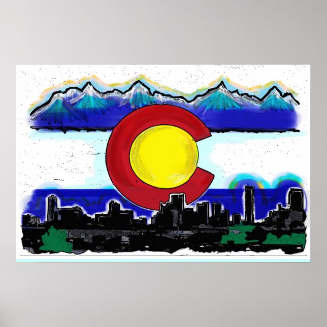 Colorado flag artistic denver skyline poster (Front)