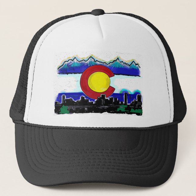 Colorado flag denver skyline artistic deco hat (Front)