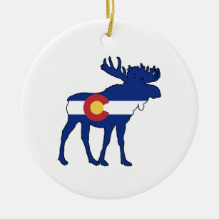Colorado Flag Moose Ceramic Ornament