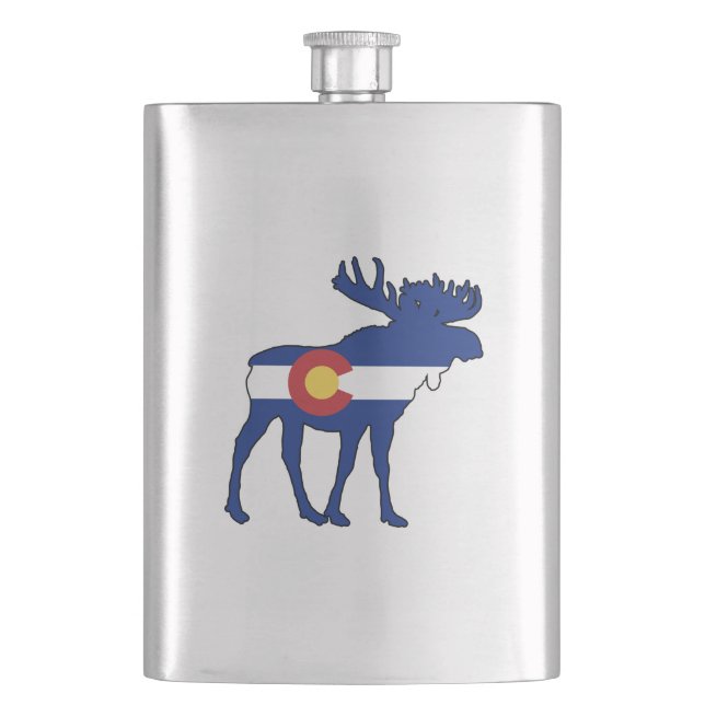 Colorado Flag Moose Hip Flask (Front)