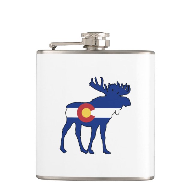 Colorado Flag Moose Hip Flask (Front)