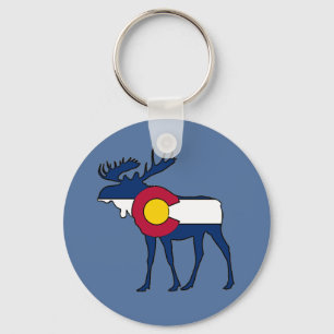 Colorado flag moose round keychain