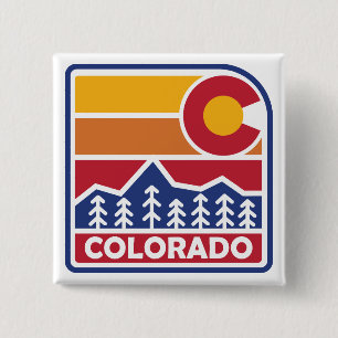 Colorado Flag Mountain and Trees 2 Inch Square Button