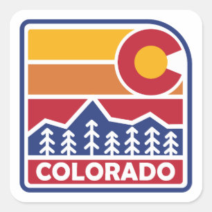 Colorado Flag Mountain and Trees Square Sticker