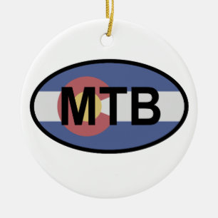 Colorado Flag Mountain Bike Ceramic Ornament