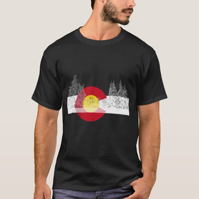 Colorado Flag Mountain Ski Trees Outdoor T-Shirt (Front)