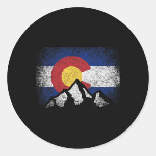 Colorado Flag Mountain Ski Winter Gift Hiker Hikin Classic Round Sticker