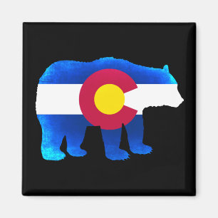 Colorado flag neon bear square magnet