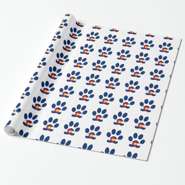 Colorado flag paw print pattern wrapping paper (Unrolled)