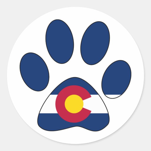 Colorado flag paw print round sticker labels (Front)