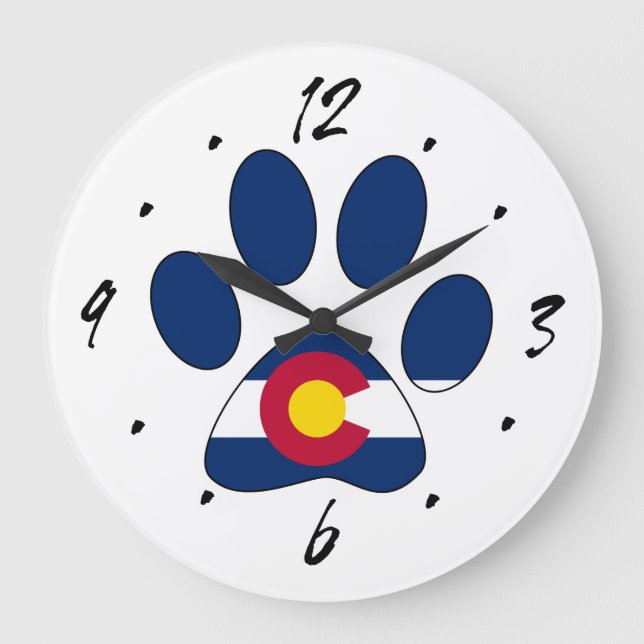 Colorado flag paw print round wall clock (Front)