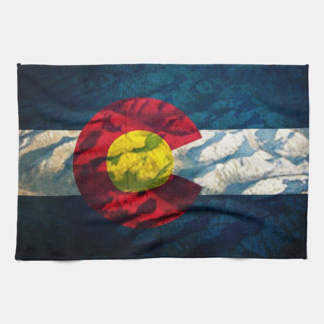 Colorado flag Rock Mountains Kitchen Towel (Horizontal)