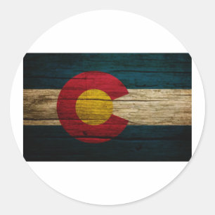 Colorado Flag Rustic Old Wood Classic Round Sticker