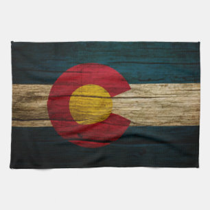 Colorado Flag Rustic Old Wood Kitchen Towel