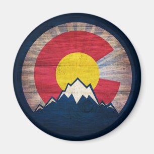 Colorado flag rustic wood mountain magnet