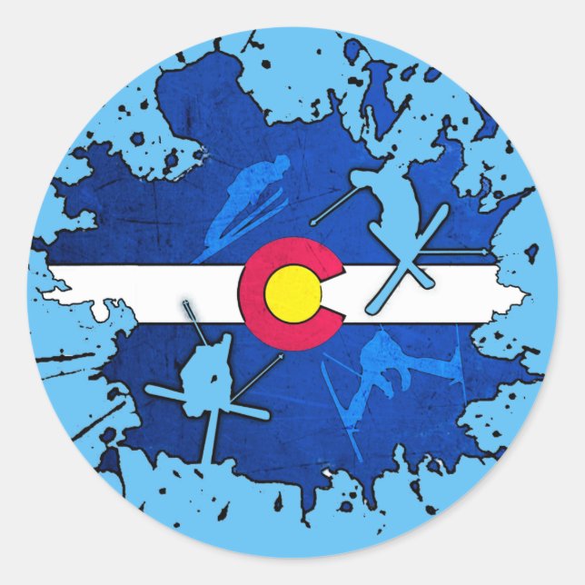 Colorado flag ski splatter round stickers (Front)