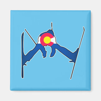 Colorado flag skier square magnet