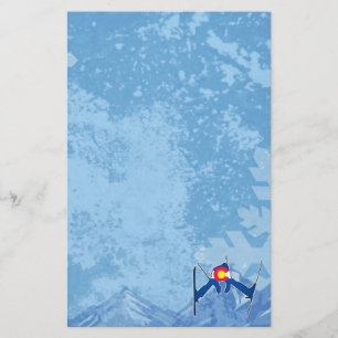Colorado flag skier winter scene stationary stationery