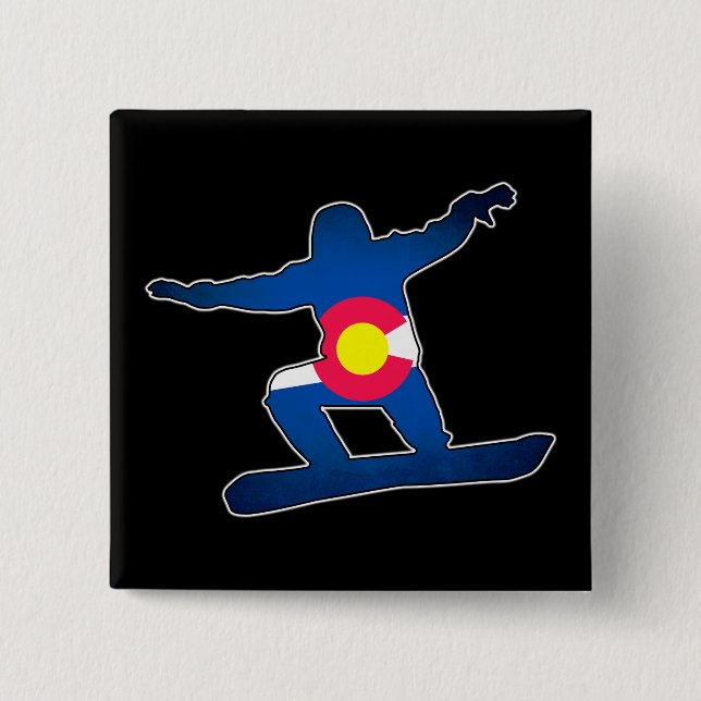 Colorado flag snowboarder square button (Front)